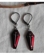 Vlad Tepes Red and Black Coffin Earrings, Vampire, Gothic Earrings, Dark Academia
