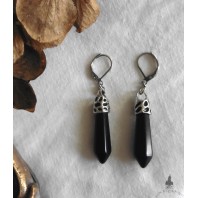 Black Obsidian Earrings, Crystal Sleepers, Mori, Gothic, Reiki, Whimsigothic, Summer Witch, boho earrings, Gypsy