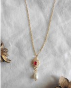 Collier Renaissance Rouge Perle nacre goutte or, Tudor, Reine, médiéval, Cottagecore, Dark Academia, Victorien