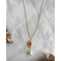 Collier Renaissance Rouge Perle nacre goutte or, Tudor, Reine, médiéval, Cottagecore, Dark Academia, Victorien