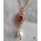 Collier Renaissance Rouge Perle nacre goutte or, Tudor, Reine, médiéval, Cottagecore, Dark Academia, Victorien