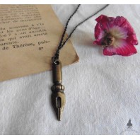 Cottagecore Collier Plume d'encre Stylo Vintage Bronze, Victorien, Cadeau Littéraire, Dark Academia, Steampunk, Gothique