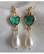 Ireland Queen Green heart pearldrop earrings, Dark Academia, victorian, Coquette, renaissance, cottagecore, historical