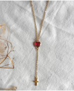 Marie Stuart Chapelet de la Reine rouge, Collier Coeur Croix or, Lariat, Collier Y, Rosaire, Renaissance