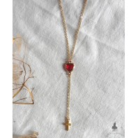 Marie Stuart Chapelet de la Reine rouge, Collier Coeur Croix or, Lariat, Collier Y, Rosaire, Renaissance