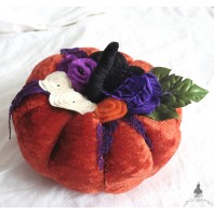 Cottagecore Decoration Orange Velvet Floral Pumpkin Ornament, Halloween ornament, Autumn, cucurbit