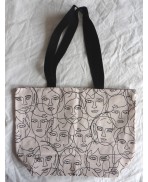 Geometric Minimalist female faces ecru white Shopping Bag, Tote Bag, Shoulder bag, Handbag
