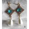 Pearl-drop Turquoise Queen Tudor Earrings, Renaissance, medieval, Cottagecore, Dark Academia, Gothic, Victorian, historical