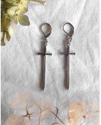 Templar Silver Sword Hoop Earrings, Dagger, Gothic, Medieval, Knight, Dark Academia