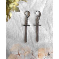 Templier Boucles d'oreilles Epée acier argent, Dague, Gothique, Médiéval, Chevalier, Dark Academia