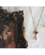 Jeanne Seymour Dark red Tudor and pearl necklace, Beaded necklace, Renaissance, medieval, Dark Academia, Gothic, historical