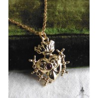 Mater Dolorosa Ex-voto Heart and Swords 18K Gold Necklace, Sacred Heart, Dagger, Medieval, Gothic