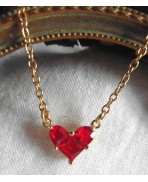 18K Gold Red Heart Necklace, Gothic, Valentine's Day, Wife Gift, Mother Gift, Dark Academia, Romantic