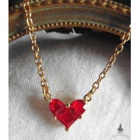 18K Gold Red Heart Necklace, Gothic, Valentine's Day, Wife Gift, Mother Gift, Dark Academia, Romantic