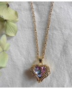 Love in cage, Romantic Mauve purple Heart Gold  Necklace, Valentine's Day, Wife Gift, Mom Gift, Dark Academia