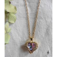 Love in cage, Romantic Mauve purple Heart Gold  Necklace, Valentine's Day, Wife Gift, Mom Gift, Dark Academia