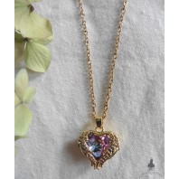 Amour en cage, Collier Coeur Romantique Mauve or, Saint Valentin, Cadeau épouse, Cadeau maman, Dark Academia