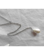 Téthys Collier en Y Perle goutte nacre argent, Plage, Sirène, Dark Academia