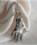 Collier Talisman Main Oeil Oracle de tarot argent, Ex-voto, Collier Hamsa, Collier bohème, Gipsy, collier main, Fatma