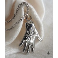 Collier Talisman Main Oeil Oracle de tarot argent, Ex-voto, Collier Hamsa, Collier bohème, Gipsy, collier main, Fatma