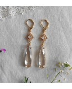 Boucles d'oreilles pendantes Art Déco Losanges Larmes Blanc or, Gouttes, Reine, Renaissance, Cottagecore, Victorien