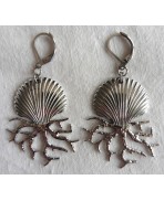 Thalassa - Boucles d'oreilles Coquille & Corail argenté, coquillage, été, Mer, Plage, Sirène