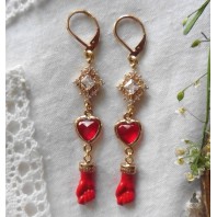 Boucles d'oreilles Ex-voto coeur Milagro & Main ROUGE, Main de tarot