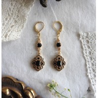 Milady de Winter, Boucles d'oreilles Baroques noir, Gothique, Elisabéthain, Royal