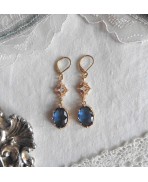 Boucles d'oreilles édouardiennes ovales Bleu or, Dormeuses bleues, Régence, Renaissance, victorien, Renfaire