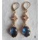Boucles d'oreilles édouardiennes ovales Bleu or, Dormeuses bleues, Régence, Renaissance, victorien, Renfaire
