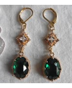 Boucles d'oreilles édouardiennes ovales vert émeraude or, Dormeuses vertes, Régence, Renaissance, victorien, Renfaire
