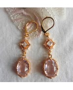 Boucles d'oreilles édouardiennes ovales rose pâle or, Dormeuses roses, Régence, Renaissance, victorien, Renfaire
