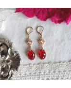 Boucles d'oreilles édouardiennes ovales Rouge or, Dormeuses rouges, Régence, Renaissance, victorien, Renfaire