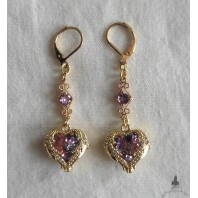 Amour en cage, Boucles d'oreilles Coeur Romantique Mauve, Baroque, Ex-voto, Coquette, victorien, Gothique