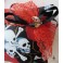 Coussin Porte Alliances Crânes & Roses rouge, noir et blanc, Mariage Gothique, Tête de mort