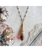 Collier Pendule larme cristal Mabon orange, D&eacute;esse, Belisama, Brigit