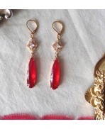 Boucles d'oreilles pendantes Art D&eacute;co Losanges Larmes rouge or, Gouttes, Reine, Renaissance, Cottagecore, Victorien