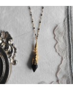 Collier Pendule larme cristal de verre Elfe noir