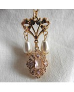 Collier Art Nouveau rose Perles gouttes or, Ann&eacute;es Folles, Marie-Antoinette
