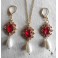 Parure Boucles d'oreilles Collier Rouge or, Régence, Renaissance, victorien, Renfaire