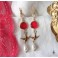 Cliodhna Boucles d'oreilles Oiseau Cristal rouge et Perle goutte or