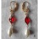 Colombine Boucles d'oreilles Losange Cristal rouge et Perle goutte or, Carnaval, Renaissance