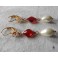 Colombine Boucles d'oreilles Losange Cristal rouge et Perle goutte or, Carnaval, Renaissance