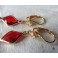 Colombine Boucles d'oreilles Losange Cristal rouge et Perle goutte or, Carnaval, Renaissance